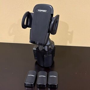TOPGO Cell Phone Holder with Extension Arm for Car Cup Holder Black